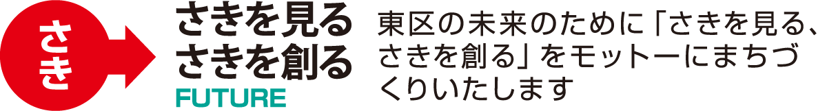 東区の未来のために「さきを見る、さきを創る」をモットーにまちづくりいたします